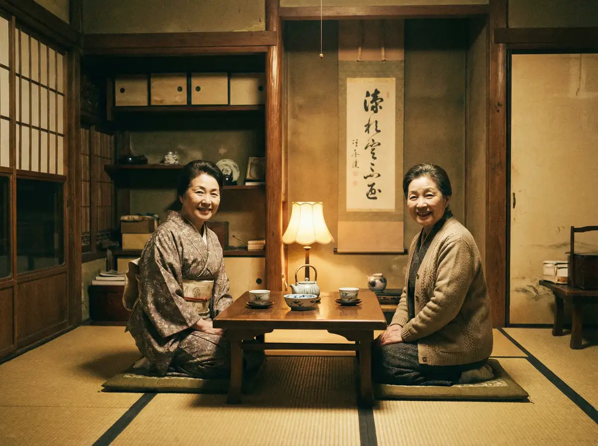 两位优雅的 豆花视频-高清视频|视频资源 在日式茶室中品茶交谈